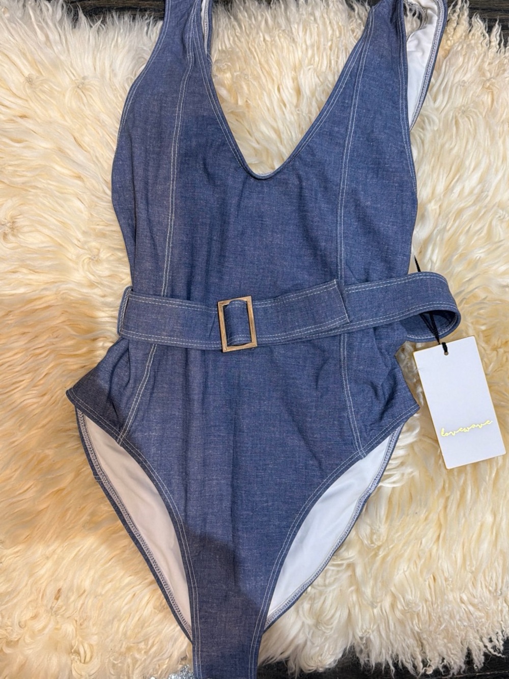 Women’s vintage Swim One-Piece with Belt - Blue
